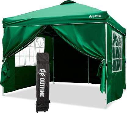 OUTFINE - Toldo desplegable de 10 x 10 pies, para cenador instantáneo, totalmente impermeable, toldos para fiestas al aire última intervensión con 4 paredes laterales extraíbles, estacas x 8, cuerdas x 4 (negro, 10 x 10 pies)