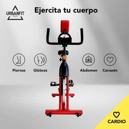 Bicicleta Fija para Spinning UrbanFit Pro Fitness Cardio de 15 Kg – Monitor Electrónico con 7 Funciones – Completamente Ajustable – Bici Fija para Spinning – Entrenamiento Cardio en Casa – Resistente y Fácil de Instalar – Variedad de Colores