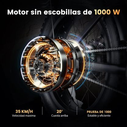 CYCROWN CycRun Bicicleta Electrica para Adultos, Moto Electrica con Potencia Máxima del Motor 1000W,Autonomía 70-90KM, Velocidad de 35KM/H, con 20" Neumático Moto Bicicleta de Montaña