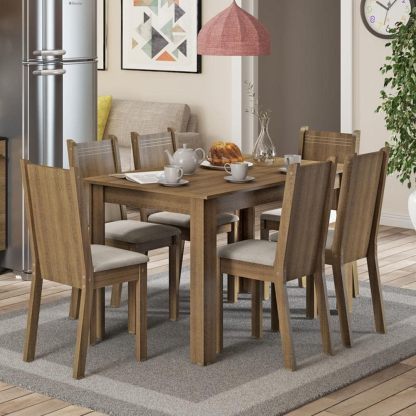 Madesa Juego de Comedor, Mesa con Encimera y 6 Sillas Maris - Marrón/Sintético Beige