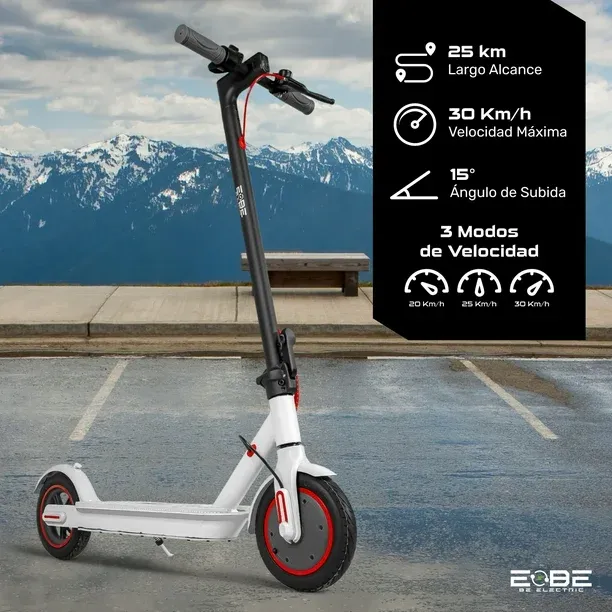 Scooter Eléctrico Monopatin Plegable E-Be 30km Luz Led 350w Blanco
