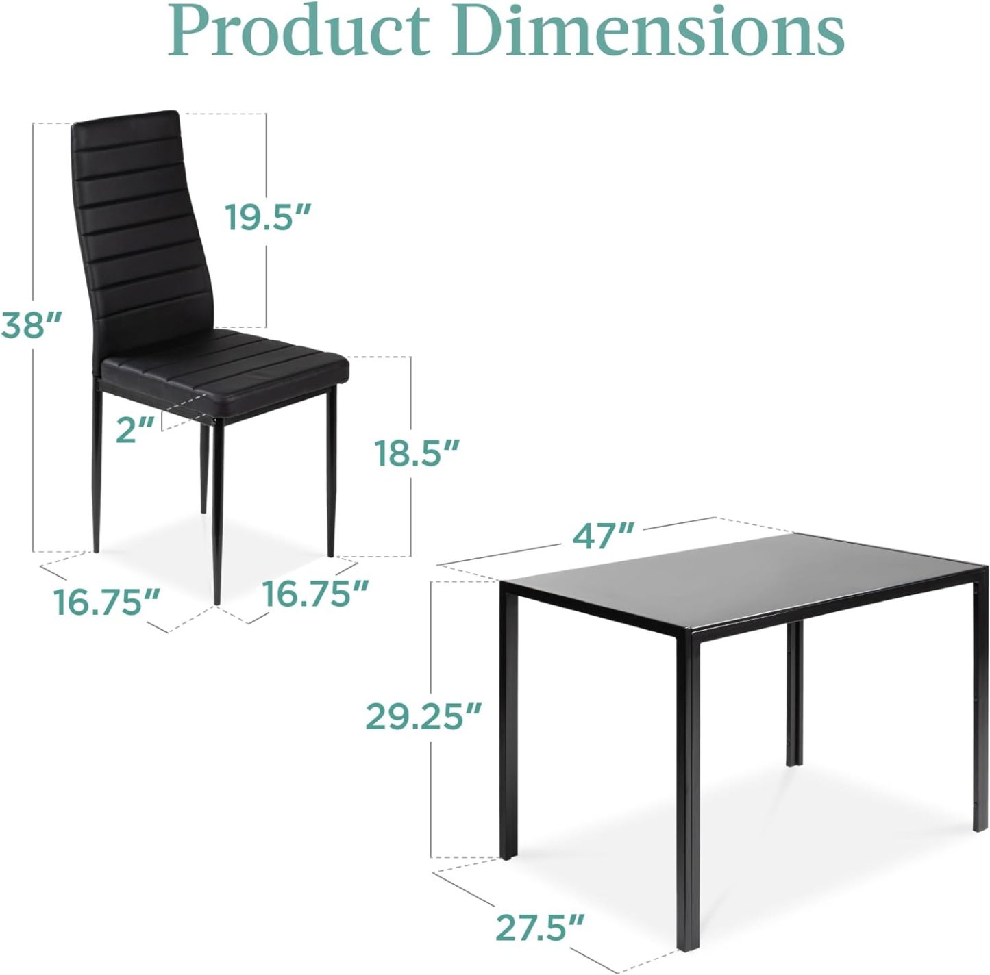 Best Choice Products - Juego de mesa de cocina y comedor de 5 piezas con tapa de cristal y 4 sillas de cuero Dinette, color negro
