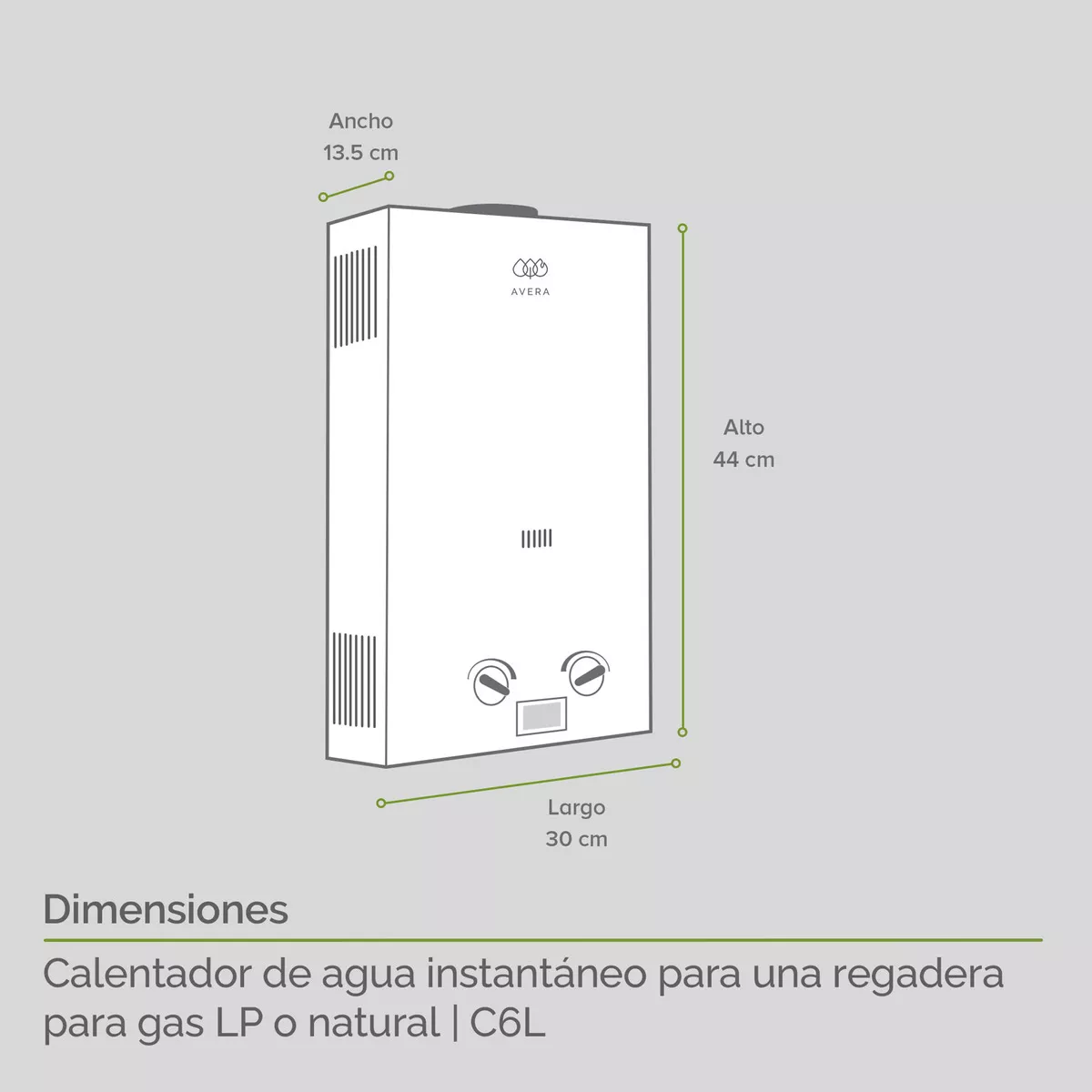 Avera Calentador de agua/ Boiler de paso C6L A gas Blanco GLP