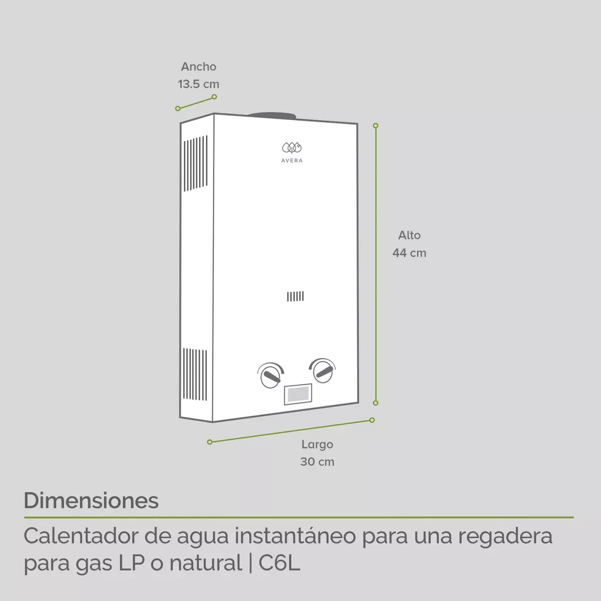 Avera Calentador de agua/ Boiler de paso C6L A gas Blanco GLP