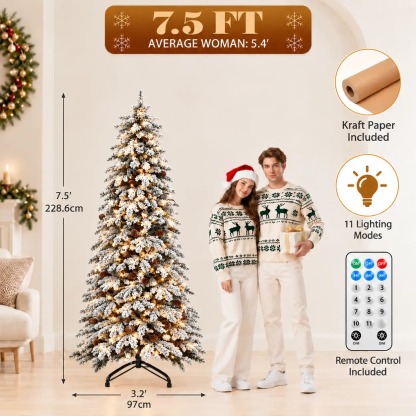 【11 modos de iluminación】 Árbol de Navidad artificial YITAHOME (disponible en 4,5 / 6 / 7,5 / 9 pies) con puntas de PVC y luces de color blanco cálido; ideal para la decoración del hogar o la oficina.