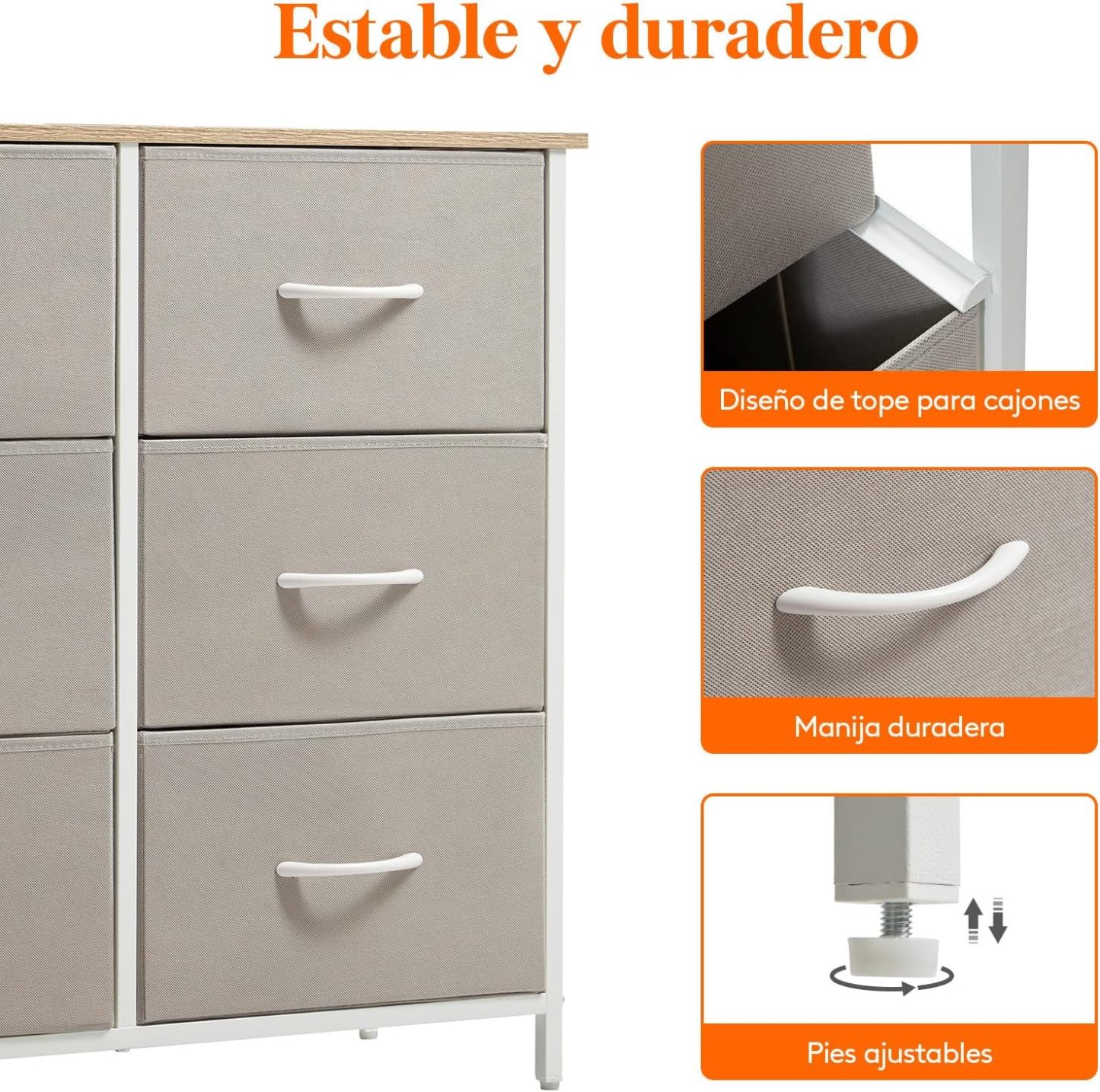 Lifewit Cómoda para Dormitorio, Cómoda de 6 Cajones de Tela, Módulo de Almacenaje para Armario, Salón, Pasillo, Dormitorio, Oficina, Estructura de Acero y Tablero de Madera, Gris Claro