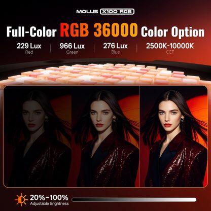 ZHIYUN MOLUS X100 RGB PRO 100W Video Light [Official] V2 Upgraded Version Professional Photography Lighting Portable Continuous Output Lighting 2500K~10000K CRI≥95 TLCI ≥97 Only 384g