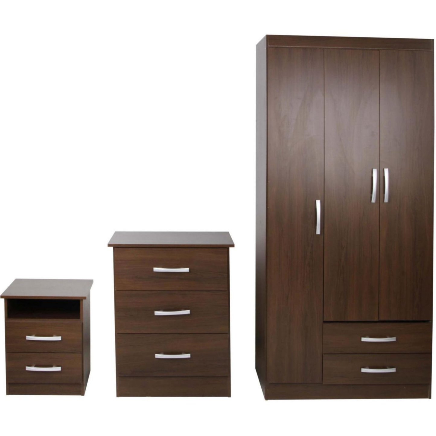 Combo Ropero 3 Puertas 2 Cajones + Cómoda 3 Cajones + Velador