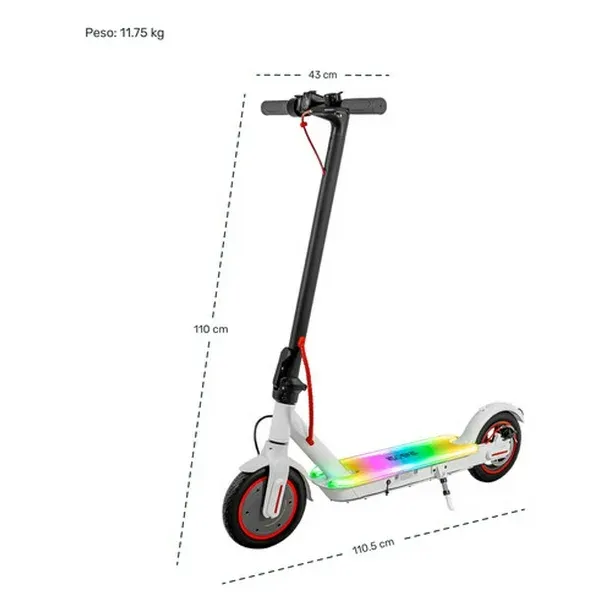 Scooter Eléctrico Monopatin Plegable E-Be 30km Luz Led 350w Blanco