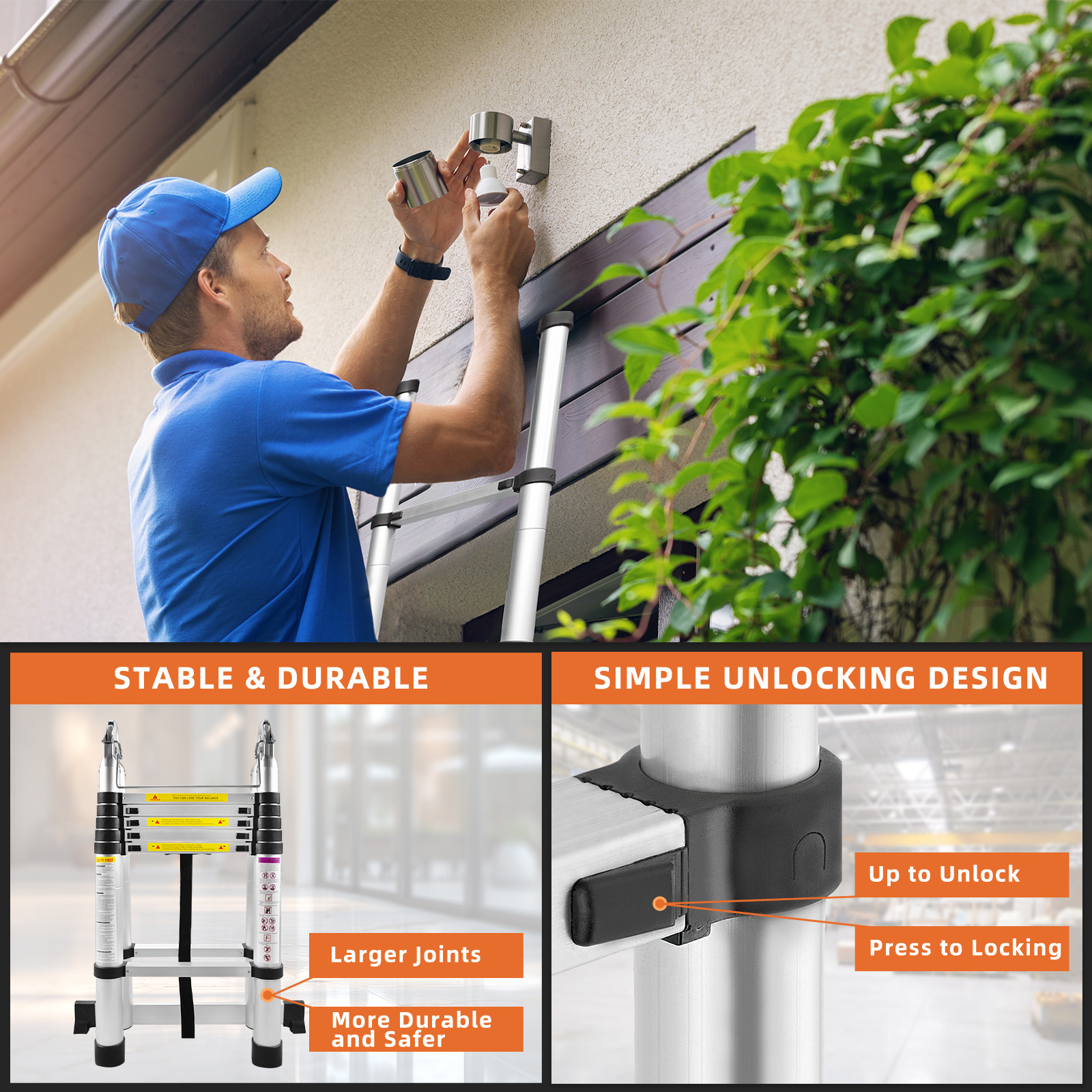 Escalera Telescópica Plegable de Aluminio Aweioo 3.8m, Escalera Extensible Antideslizante Multifunción, Carga Máxima: 150kg, Escaleras de Uso Múltiple, Diseño Compacto,Escalera Ligera,Escalera Duradera,Escalera Retráctil,Entusiastas del Bricolaje
