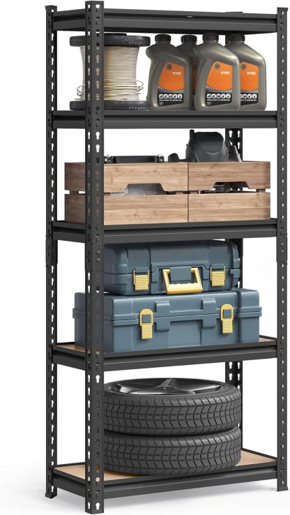 SONGMICS Estantería de Almacenamiento de 5 Niveles, Montaje sin Tornillos, Estantes Ajustables, 45 x 90 x 180 cm, Marrón Rústico y Negro MGLR450BZ02.