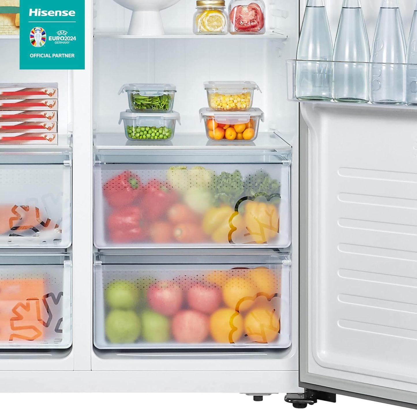 Hisense RS19N6WCX-Refrigerador Side by Side, 19 pies cúbicos con Dispensador de Agua, Control digital táctil, Total No Frost, Eco Inverter, 91x64x179cm(AnchoxLargoxAlto), Gris