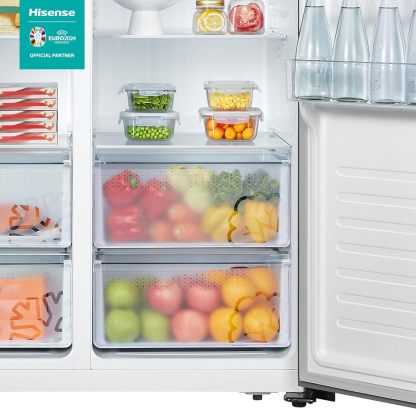 Hisense RS19N6WCX-Refrigerador Side by Side, 19 pies cúbicos con Dispensador de Agua, Control digital táctil, Total No Frost, Eco Inverter, 91x64x179cm(AnchoxLargoxAlto), Gris