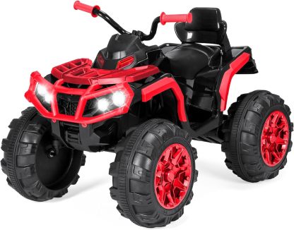 Best Choice Products 12V ATV eléctrico para niños de 4 ruedas con audio Bluetooth, velocidad máxima de 3.7 mph, neumáticos con banda de rodadura, faros LED, radio, color negro
