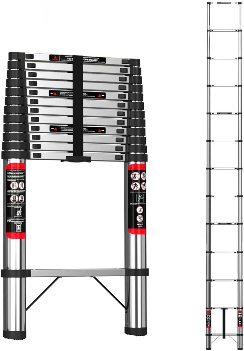 ZanGe Escalera Telescópica De Aluminio 5M-17 Peldaños-Escalera Extensible Plegable Portátil Retráctil Multiusos 2.5m+2.5m para Interior y Exterior -Soporta 150kgs