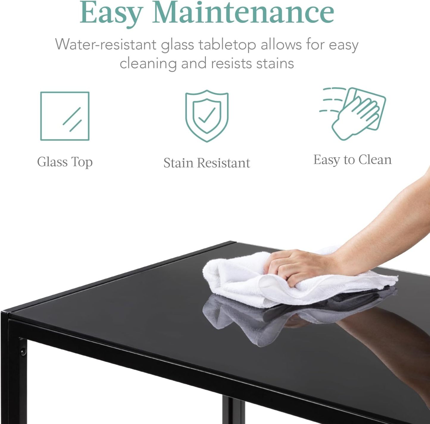Best Choice Products - Juego de mesa de cocina y comedor de 5 piezas con tapa de cristal y 4 sillas de cuero Dinette, color negro