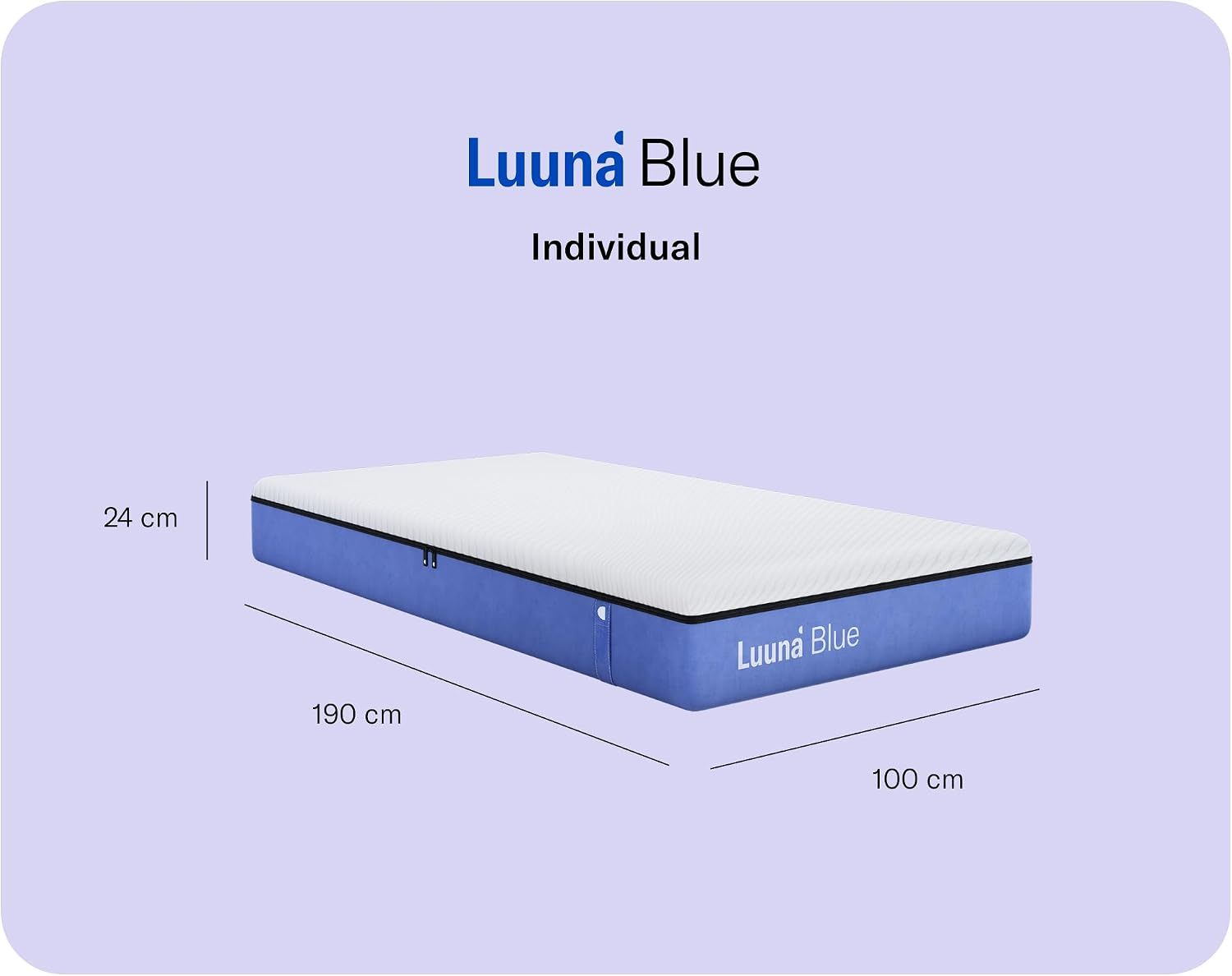 Colchón Luuna Blue + 1 base de cama + 2 almohadas ajustables de espuma viscoelástica