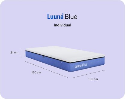 Colchón Luuna Blue + 1 base de cama + 2 almohadas ajustables de espuma viscoelástica
