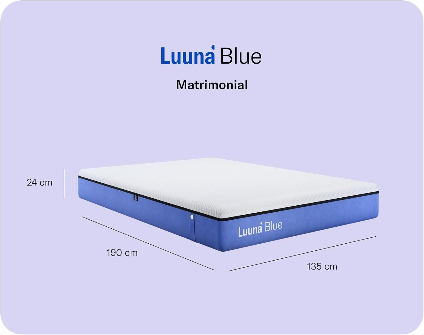 Colchón Luuna Blue + 1 base de cama + 2 almohadas ajustables de espuma viscoelástica