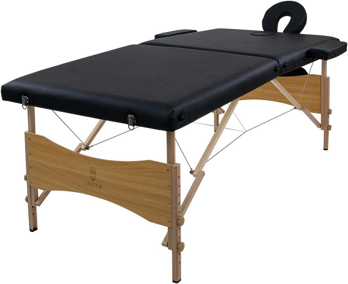 LUXZEN - Cama para Masajes Portatil Plegable Profesional con Estuche y Altura Ajustable Camilla Fisioterapia Ideal para Tatuar SPA Quiropraxia o Facial (Extra Grande 85cm Ancho) (Beige)