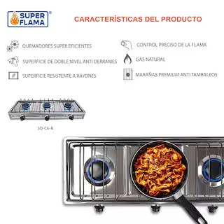 Combo Super Flama Parrilla De Gas Lp De 3 Quemadores Con Tanque De Gas 10 Kg Y Kit De Instalación
