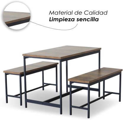 Juego de Comedor Industrial de Madera y Metal | Mesa con Sillas o Bancas | Set para 2 o 4 Personas (4 Sillas - Set para 4 Personas)