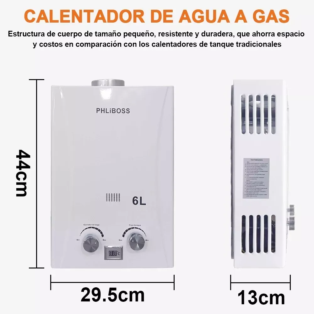 Calentador Agua A Gas Glp Instantaneo 6 Litros Con Pantalla