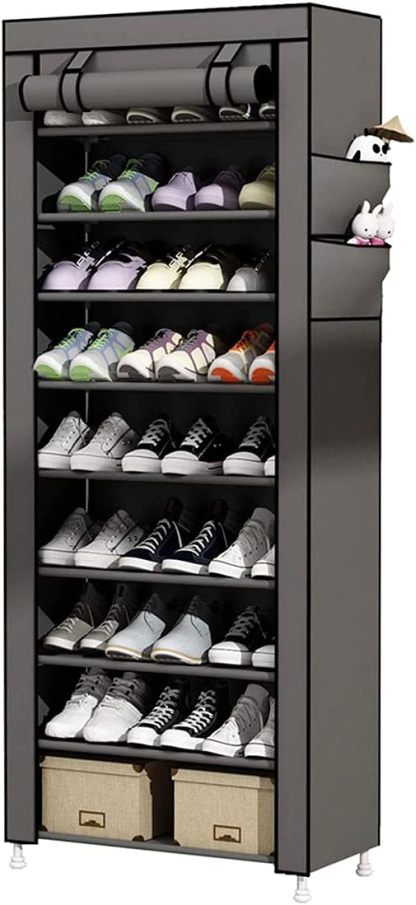 Raganet, Zapatera de 9 Niveles, Closet Plegable para Calzado y Prendas de Vestir, Estante Organizador Ajustable (Negro)