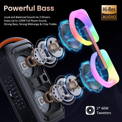 JYX Máquina de Karaoke con 2 Micrófonos Inalámbricos, Bocina Bluetooth Grande de 60W con Subwoofer Doble de 6.5", Luces de Disco, Sonido TWS y Bajos Profundos, Regalo Ideal para Todas Las Edades