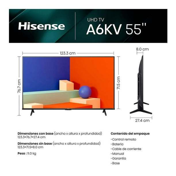TV Hisense 55 Pulgadas 4K Ultra HD Smart TV LED 55A6KV-USB a interfaz