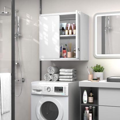 GREATMEET - clóset de almacenamiento de pared de metal con cerradura,armarios de almacenamiento de metal blanco con 1 estante ajustable y 2 puertas,gabinete de acero,desmontar H27.95 White