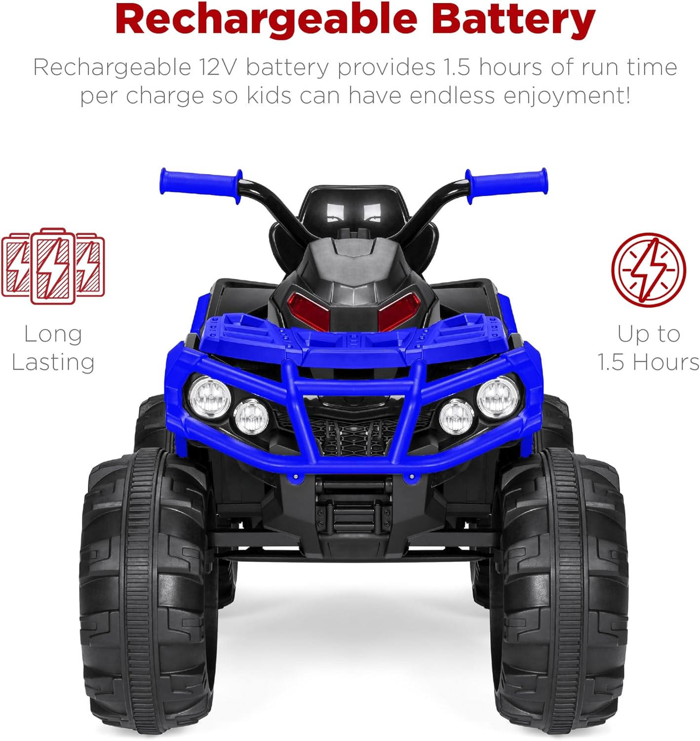 Best Choice Products 12V ATV eléctrico para niños de 4 ruedas con audio Bluetooth, velocidad máxima de 3.7 mph, neumáticos con banda de rodadura, faros LED, radio, color negro