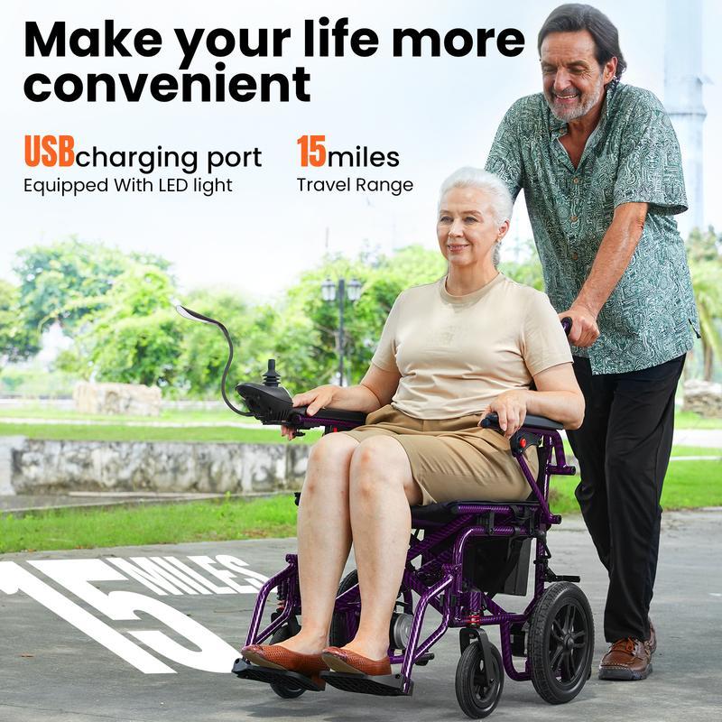 Silla de ruedas eléctrica para adultos, plegable, con doble motor de 360 ​​W, autonomía de hasta 15 millas, velocidad máxima de 4 MPH y capacidad de carga de hasta 286 libras.