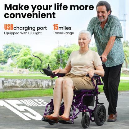 Silla de ruedas eléctrica para adultos, plegable, con doble motor de 360 ​​W, autonomía de hasta 15 millas, velocidad máxima de 4 MPH y capacidad de carga de hasta 286 libras.
