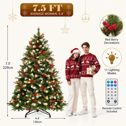 【11 modos de iluminación】 Árbol de Navidad artificial YITAHOME (disponible en 4,5 / 6 / 7,5 / 9 pies) con puntas de PVC y luces de color blanco cálido; ideal para la decoración del hogar o la oficina.