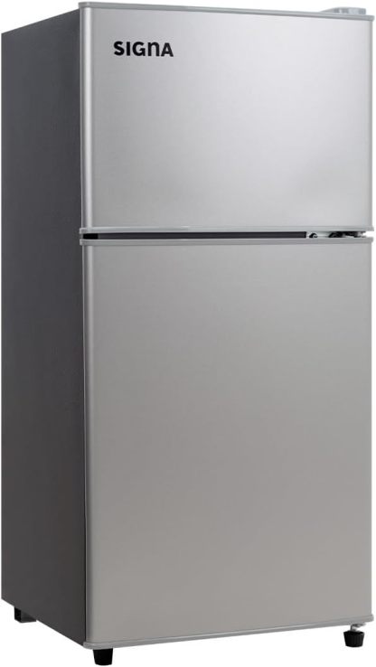 SIGNA Mini Refrigerador 86L (3 pies cubicos) Frigobar Compacto Silver Refrigerador Pequeño Con congelador de Acero Inoxidable Ideal Para Espacios Pequeños Frigobar Mini Multifuncional