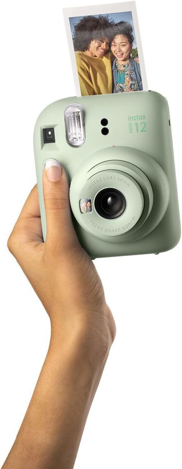 Fujifilm Instax Mini 12 Cámara instantánea + paquete de accesorios MiniMate y funda personalizada compatible + Fuji Instax Film Value Pack (50 hojas) Álbum de fotos de diseño Flamingo (azul pastel)