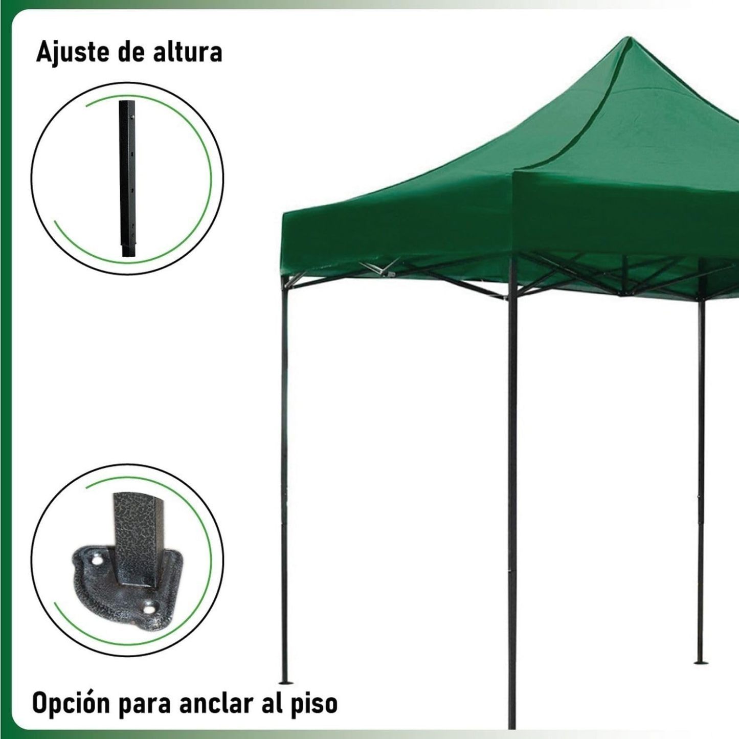 RACK & PACK Carpa 3x3 para Exteriores Lona Jardin Toldo Retractil Estructura de Acero Plegable 3 Ajustes de Altura Impermeabilidad 600D Premium Campismo Facil Armado Fiesta Reunión (Verde)