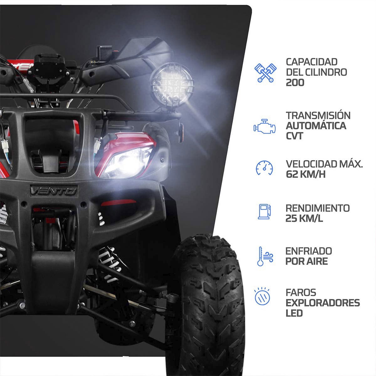 Motocicleta Vento Reptile Trek 200 Rojo 2025 Cuatrimoto