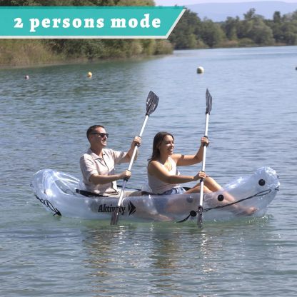 Clear Kayak - Tándem Inflable Transparente De 2 Plazas Para Dos Adultos - Estilo Translúcido - Set Completo Con Asientos Ajustables, Bomba, Remos, Bolsa De Transporte Y Aleta De Seguimiento