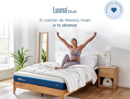 Colchón Luuna Blue + 1 base de cama + 2 almohadas ajustables de espuma viscoelástica