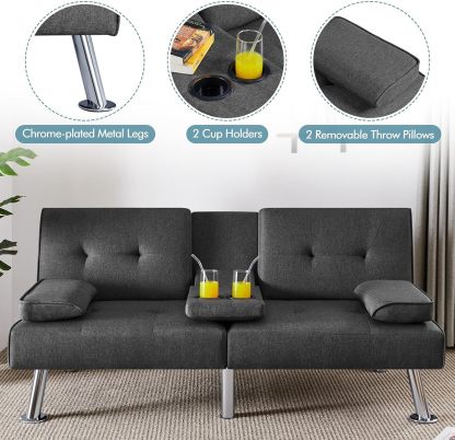 Yaheetech - Sofá Cama Convertible Ajustable, Moderno sillón reclinable de Piel sintética Reversible, sofá Cama Plegable, reposabrazos extraíbles, portavasos, 3 ángulos, Capacidad de 700 Libras, Color