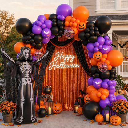 Halloween Balloon Arch Kit, Skeleton Foil Balloon, 119 Pcs