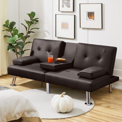 Yaheetech - Sofá Cama Convertible Ajustable, Moderno sillón reclinable de Piel sintética Reversible, sofá Cama Plegable, reposabrazos extraíbles, portavasos, 3 ángulos, Capacidad de 700 Libras, Color