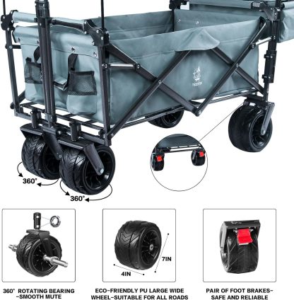 Bicicleta plegable resistente con parte superior extraíble, ruedas grandes de 4 pulgadas, frenos, mango ajustable, bolsa refrigeradora para jardín y playa al aire libre