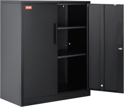 Metal Storage Cabinet with Wheels, 75'' Locking Steel Storage Cabinet with 2 Magnetic Doors and 4 Adjustable Shelves for Office, Garage, Home