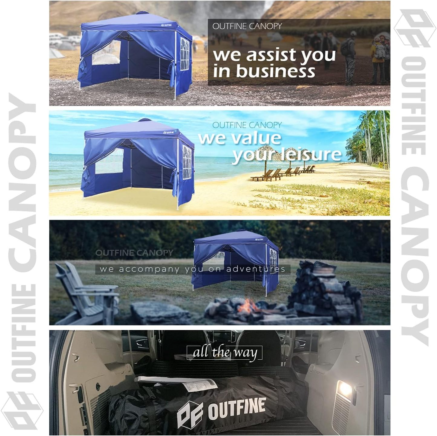 OUTFINE - Toldo desplegable de 10 x 10 pies, para cenador instantáneo, totalmente impermeable, toldos para fiestas al aire última intervensión con 4 paredes laterales extraíbles, estacas x 8, cuerdas x 4 (negro, 10 x 10 pies)