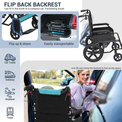 Monicare - Silla de ruedas para adultos con reposapiés abatible y frenos de mano con cierre de bucle, silla de rueda de asiento de 17.5 pulgadas, rueda trasera de 15 pulgadas, ligera, ultraligera,