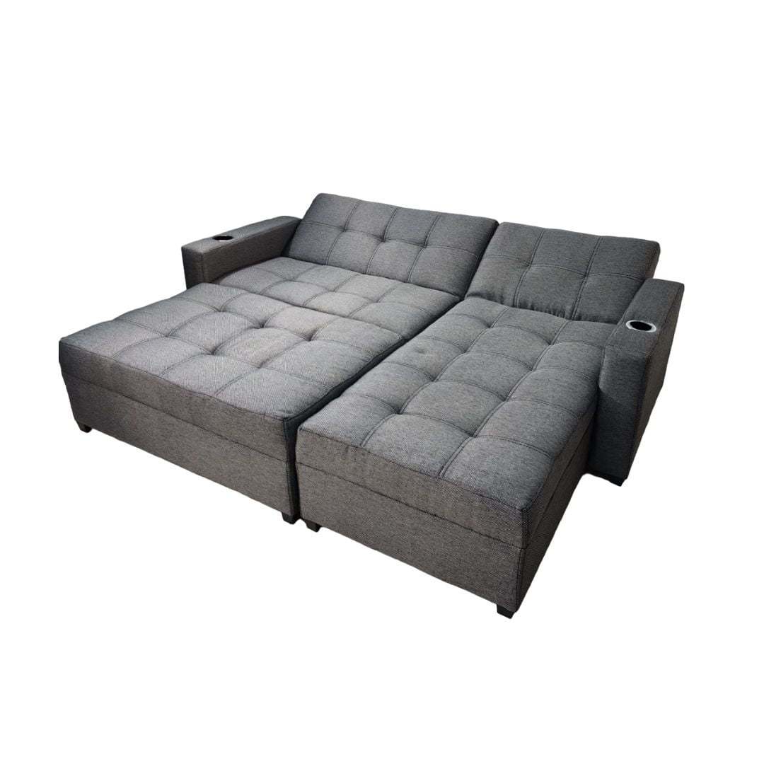 Sofa Cama King Size Tapatios Muebles Tela Oslo Oxford con Portavasos 3 Posiciones