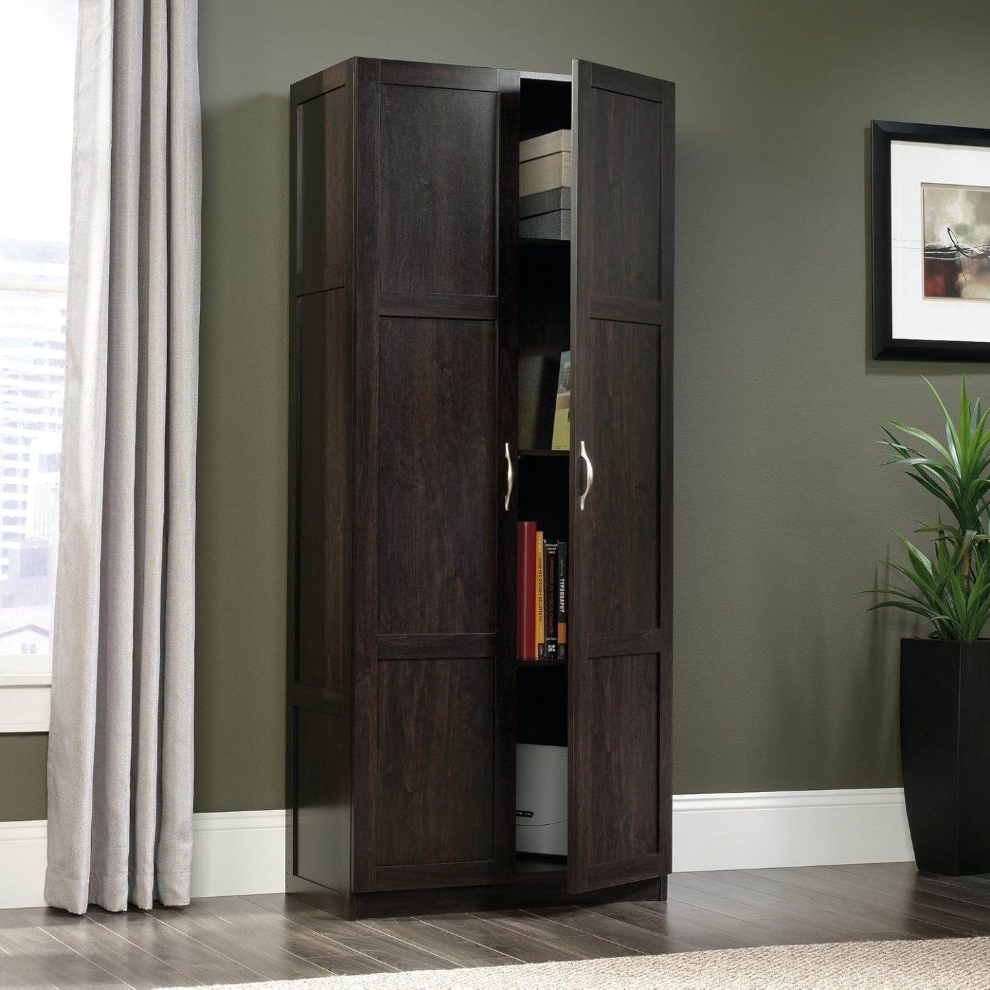 Sauder - Armarios de Almacenamiento Diversos para despensa, Longitud: 75,2 cm x Ancho: 40,9 cm x Alto: 180,6 cm, Acabado de Roble Highland